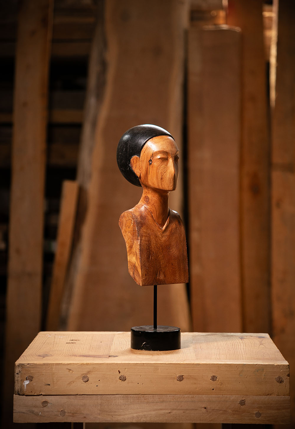 Talla en madera. Serie Imágenes del Bosque. Leza. Sabina y hierro. 13.5x53x17cm. Gubiarte