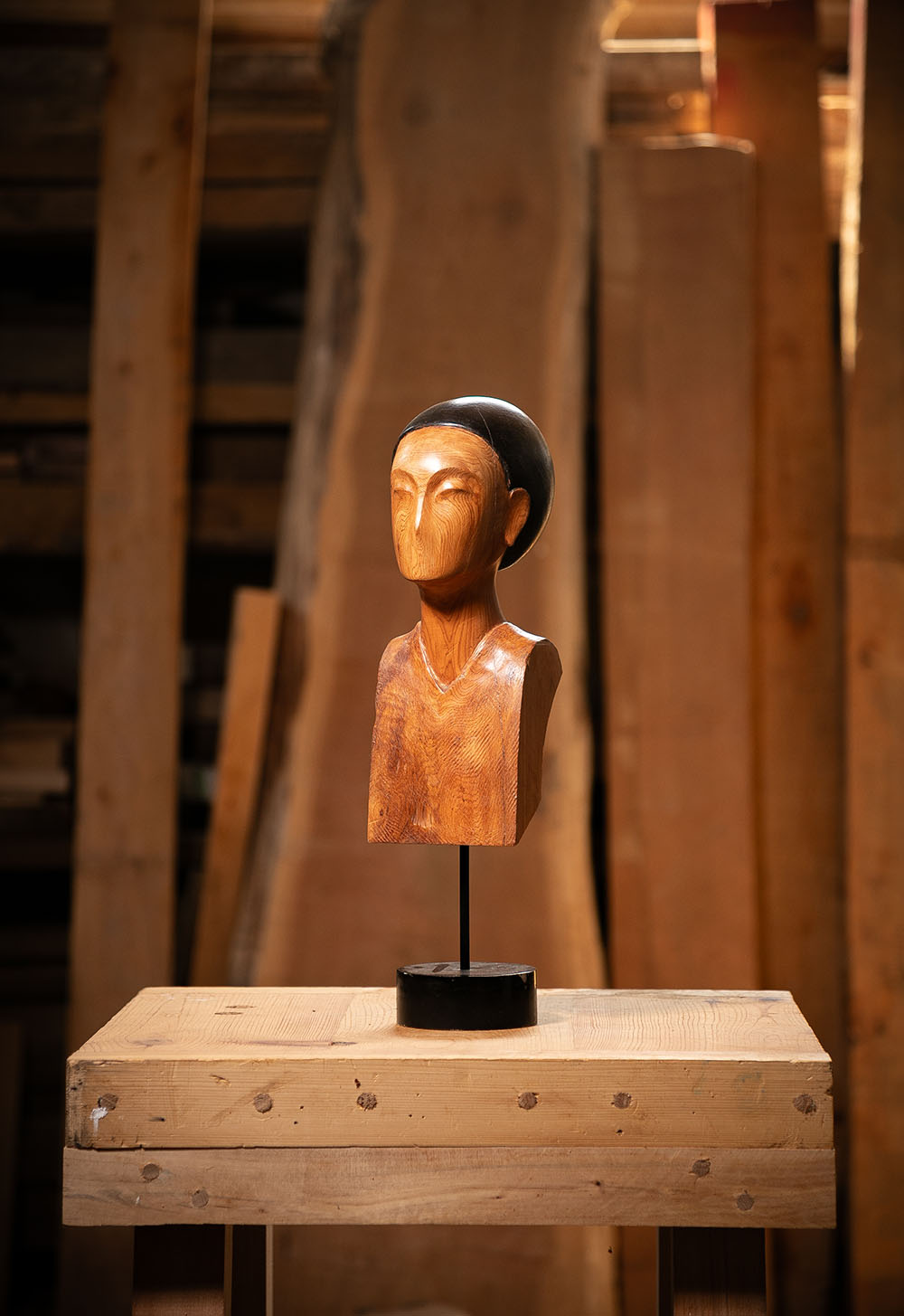 Talla en madera. Serie Imágenes del Bosque. Leza. Sabina y hierro. 13.5x53x17cm. Gubiarte