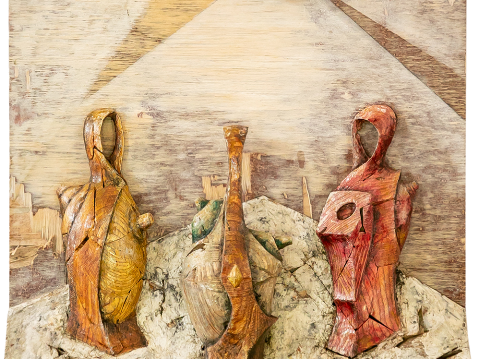 Bodegón en madera. Diálogos II. 63x92x15cms. Gubiarte.