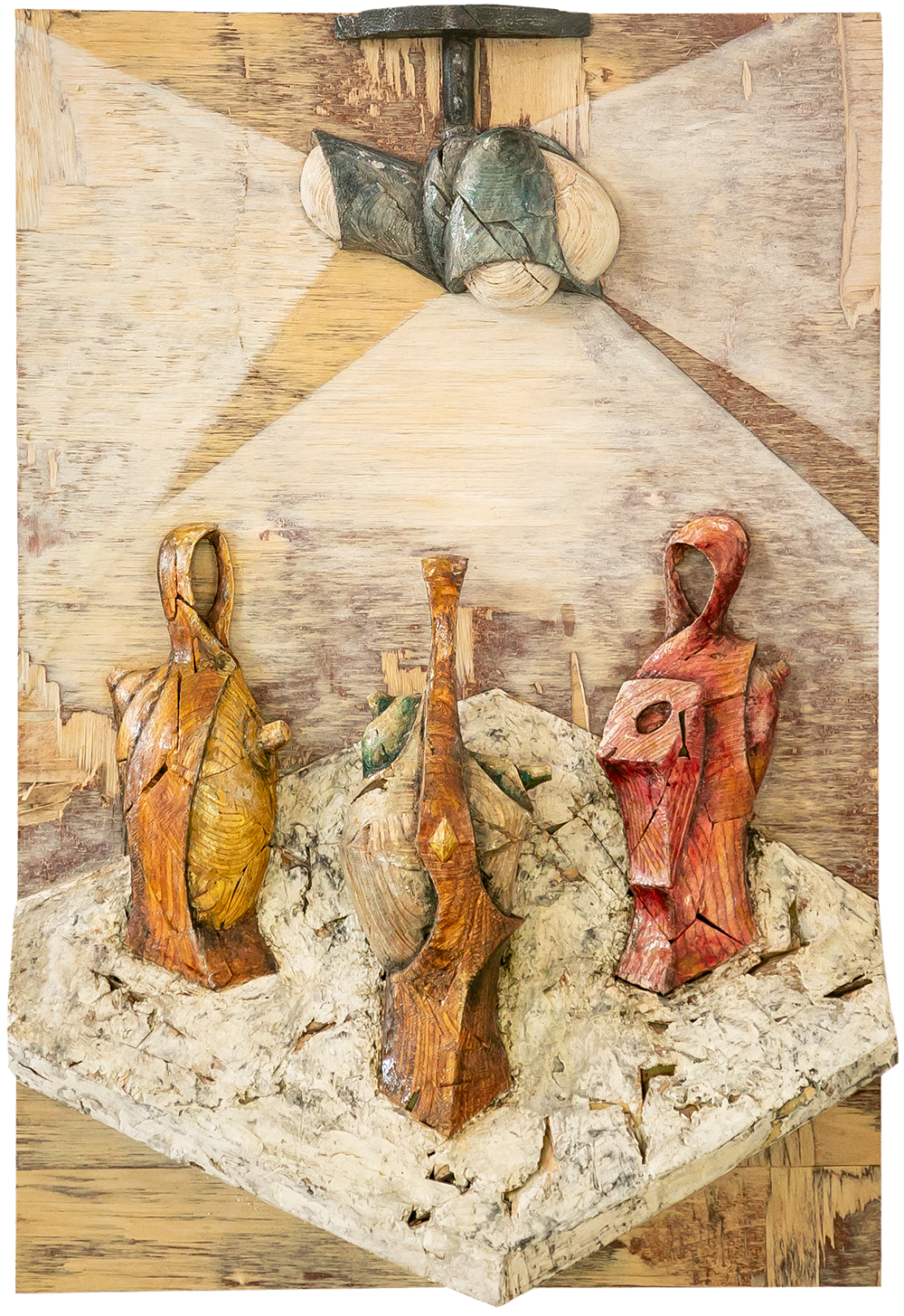 Bodegón en madera. Diálogos II. 63x92x15cms. Gubiarte.