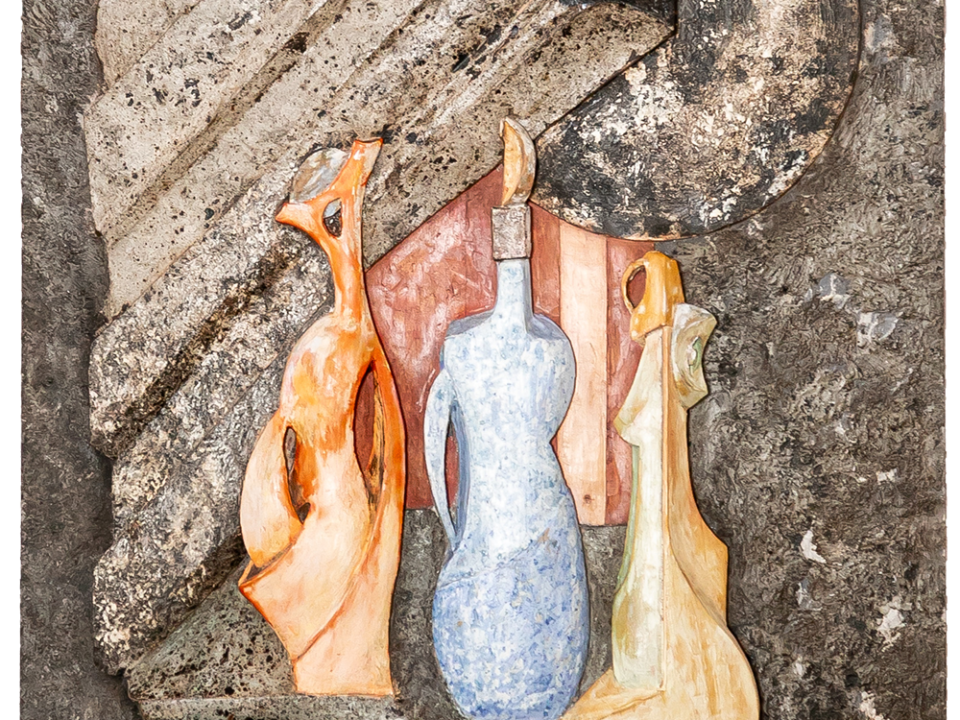 Bodegón en madera. El Observatorio. 53x78x7cms. Gubiarte.