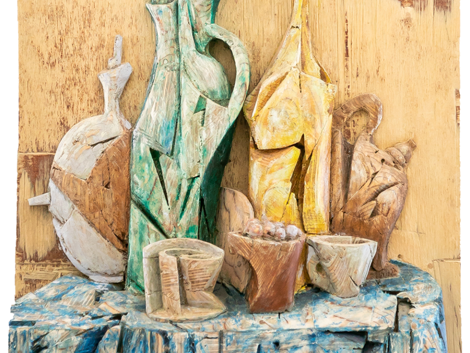 Bodegón en madera. Bodegón. 47x70x10cms. Gubiarte