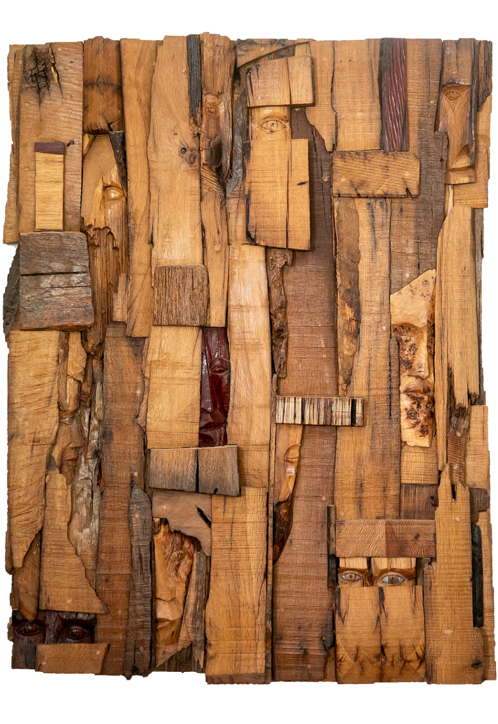 Talla en madera. Fragmentos. Tras la mirada. Roble 77x102cms. Gubiarte.