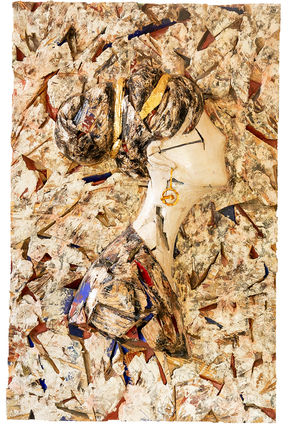 Talla en madera. Katia. Serie retratos. Madera policromada. 77x120x33cm. Gubiarte