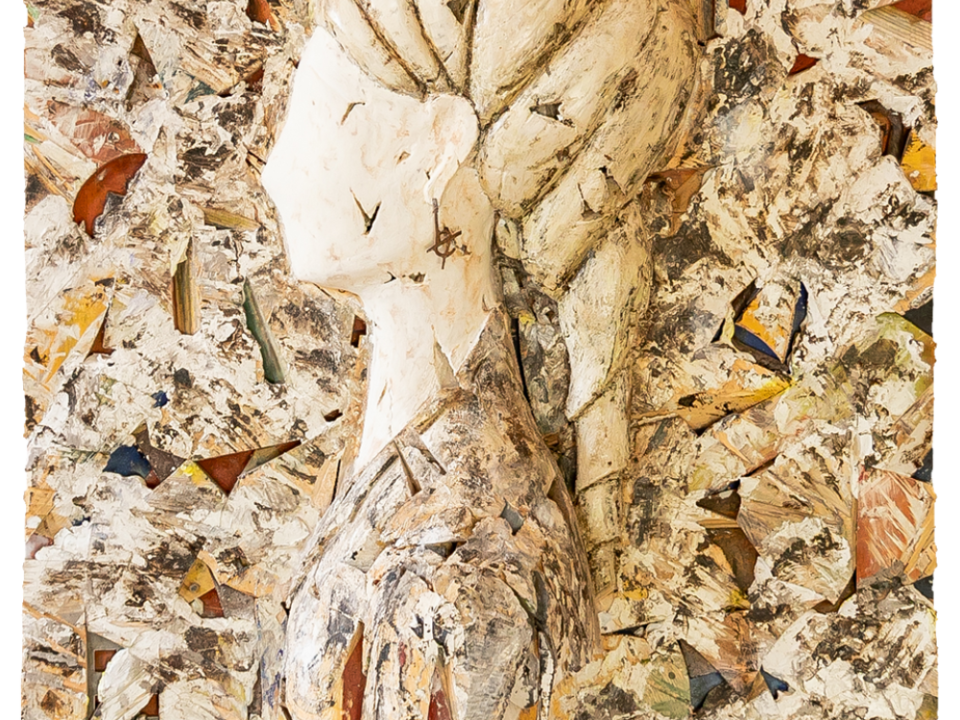 Talla en madera. Brisa I. Serie retratos. Madera policromada. 81x122x25cm. Gubiarte