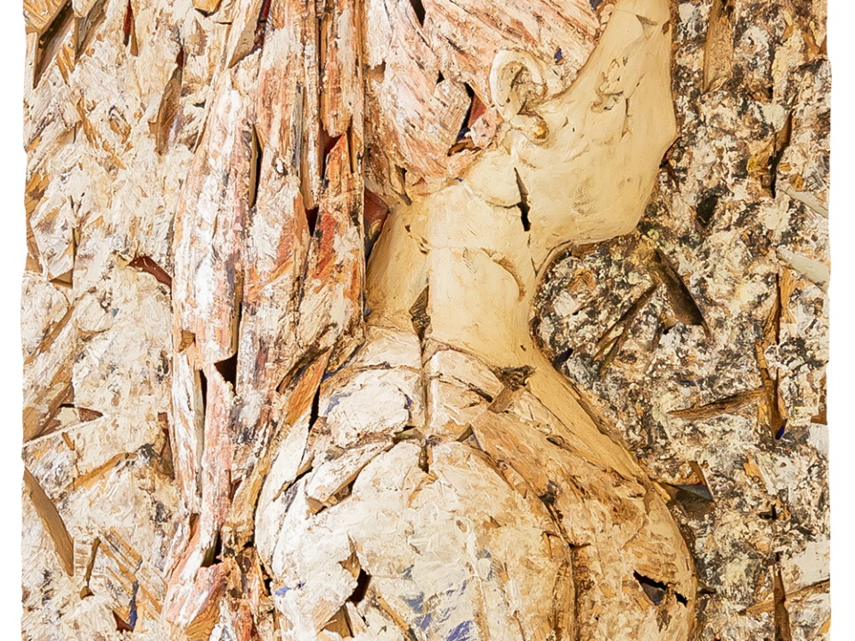 Talla en madera. Alicia. Serie retratos. Madera policromada. 79x115x27cm. Gubiarte