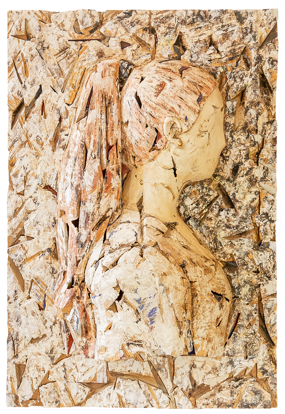 Talla en madera. Alicia. Serie retratos. Madera policromada. 79x115x27cm. Gubiarte