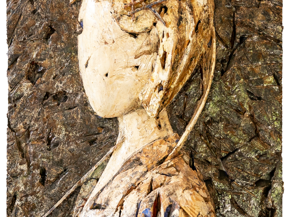 Talla en madera. Serie Retratos. Berciana. Madera policromada. 85x124x24cm. Gubiarte.