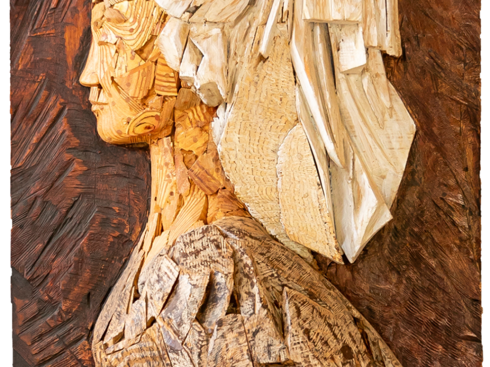 Talla en madera. Damal. Serie retratos. Madera policromada. 85x124x24cm. Gubiarte