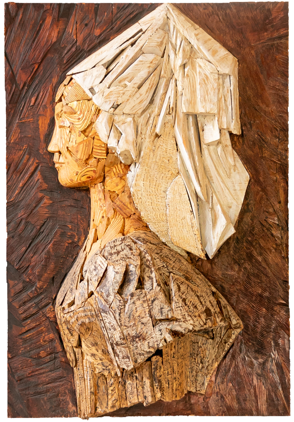 Talla en madera. Damal. Serie retratos. Madera policromada. 85x124x24cm. Gubiarte