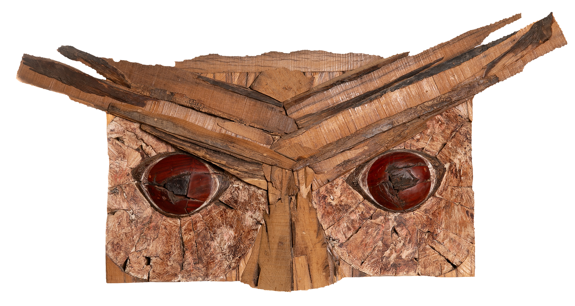 Talla en madera. Fragmentos. Búho. Roble. 152x76x22cm. Gubiarte.