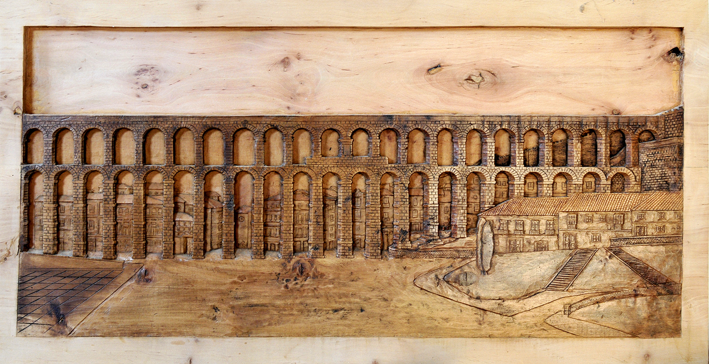 Talla en madera. Acueducto de segovia. Gubiarte