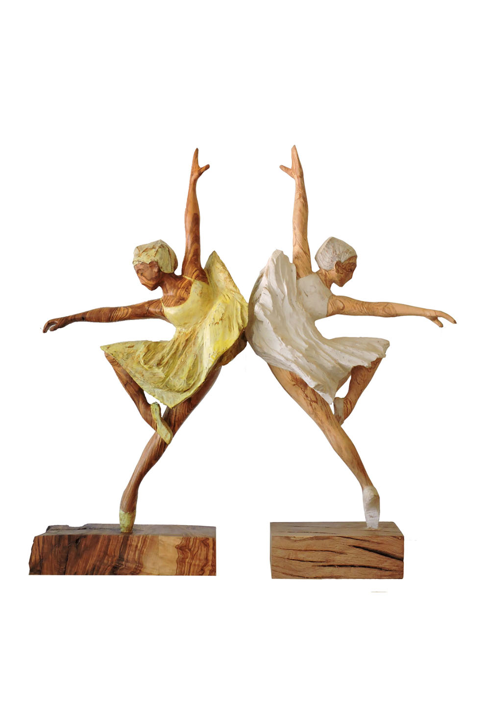 Talla en madera. Serie Movimiento. Blanco y Amarillo. Gubiarte