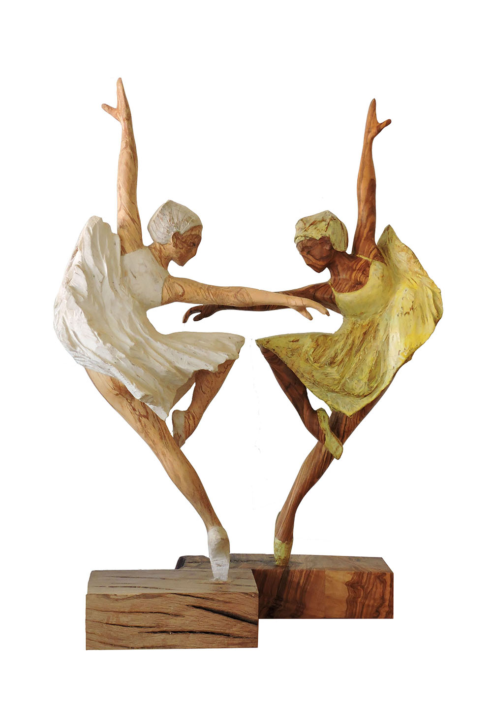 Talla en madera. Serie Movimiento. Amarillo y blanco. Gubiarte